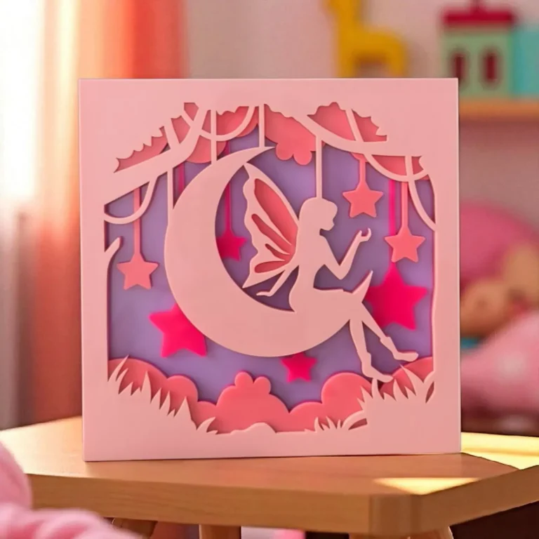 Loví Personalizaciones - Decoración Infantil Multicapa en Acrílico – Hada sobre la Luna con Estrellas