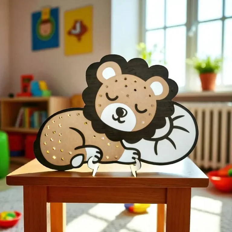 Loví Personalizaciones - Lámpara Infantil de Madera “Leoncito Dormilón” – Luz de Noche en Varios Color